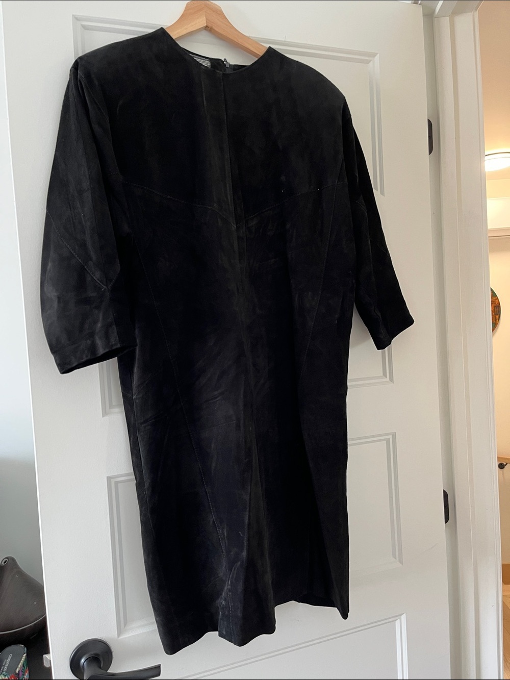 First in Leather Genuine Black Suede Dress Minimalist Structured Style Size 8 - Picture 2 of 10